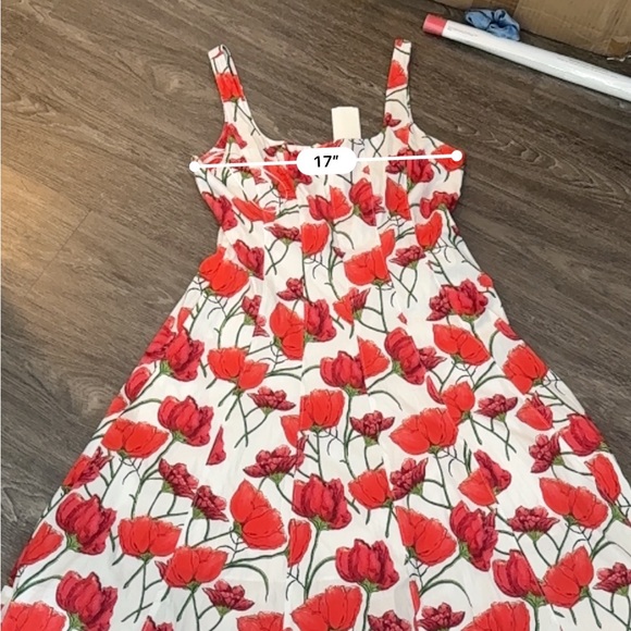 NWT MILLY Nia Peony A-Line Midi Dress size 10 red and white - Picture 12 of 13